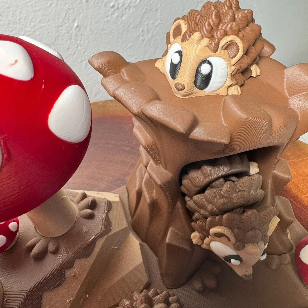 3D Printed Hedgehog Woodland Diorama Mushroom Forest Scene Decor‎ Toy